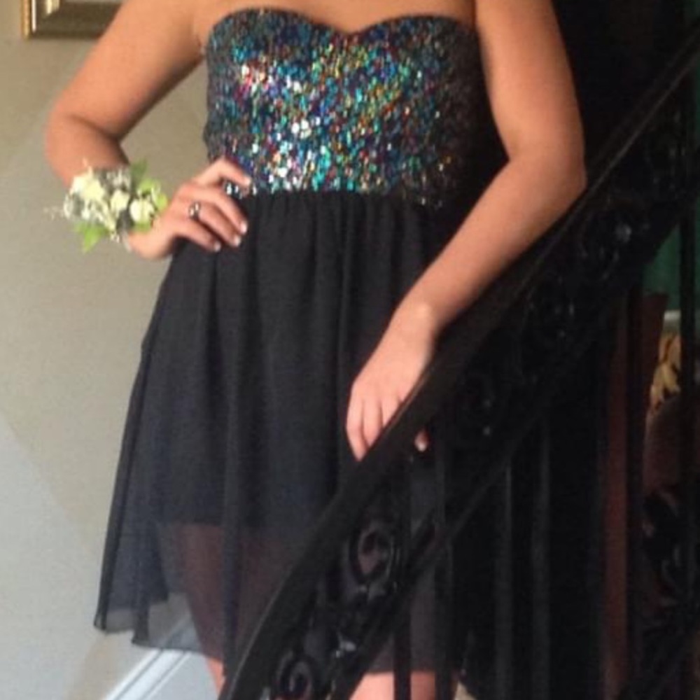 Black Sparkled Strapless Dress View 4